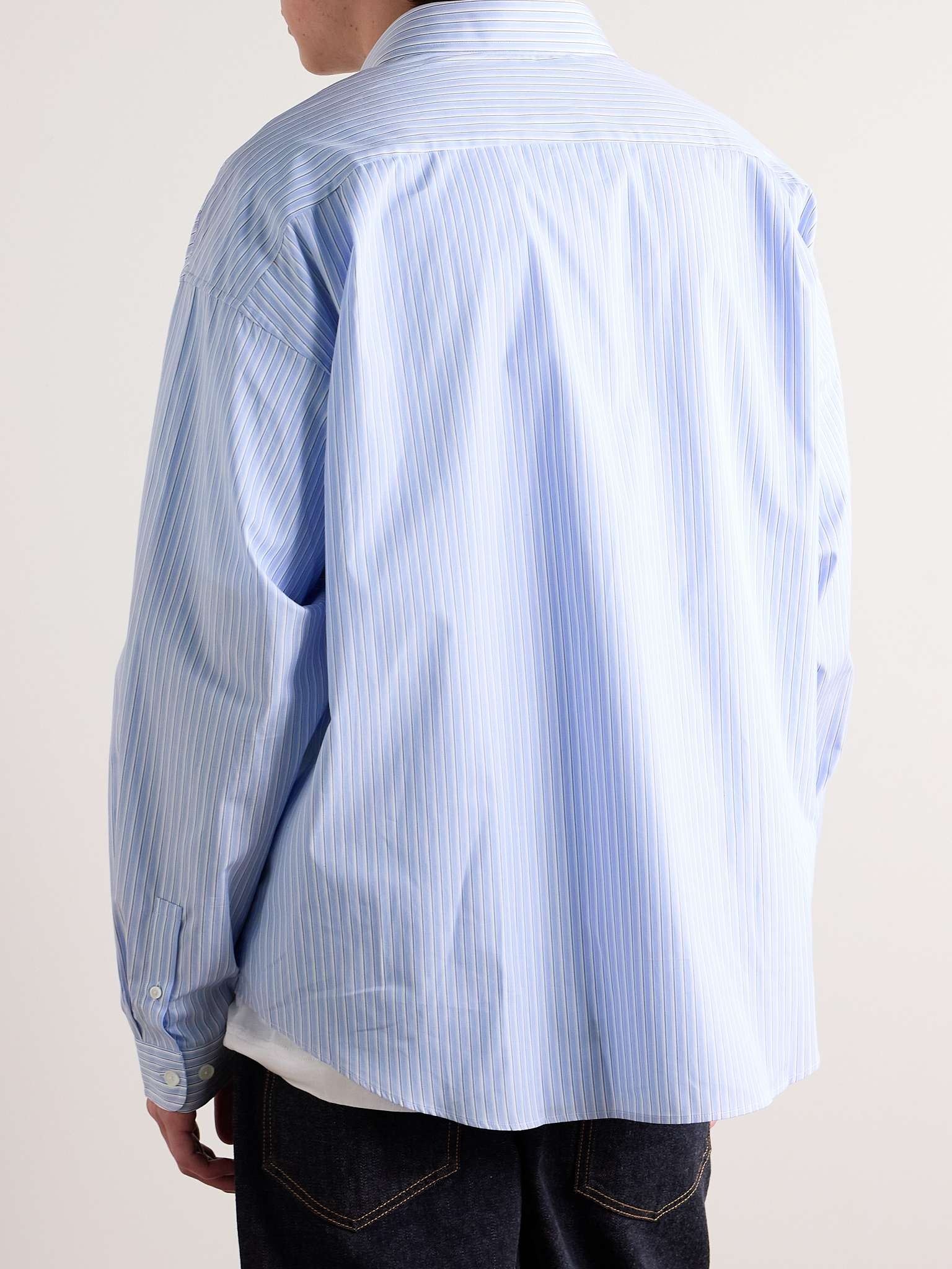 Logo-Embroidered Button-Down Collar Striped Cotton-Poplin Shirt - 3