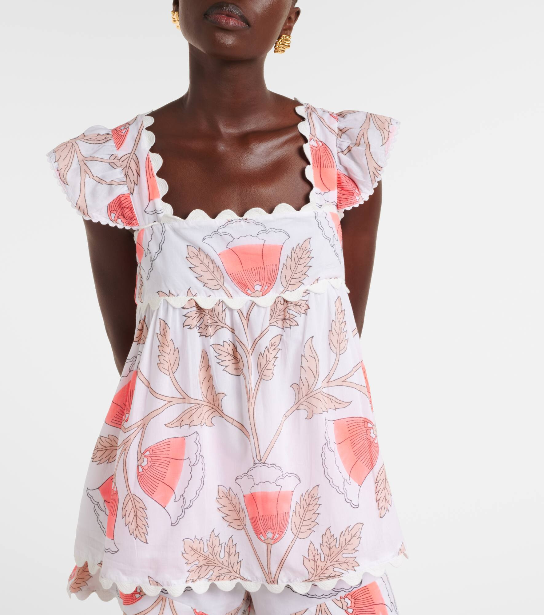 Printed scalloped cotton top - 5