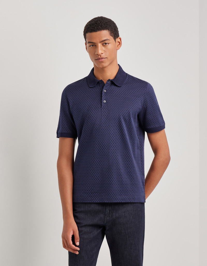 Canali NAVY-AIR FORCE BLUE COTTON JACQUARD POLO SHIRT outlook