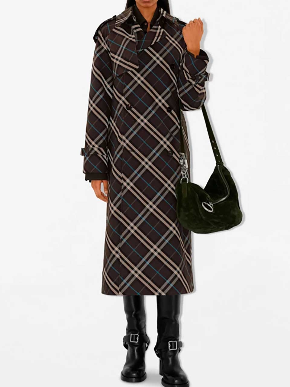 CHECKERED MOTIF TRENCH COAT - 1