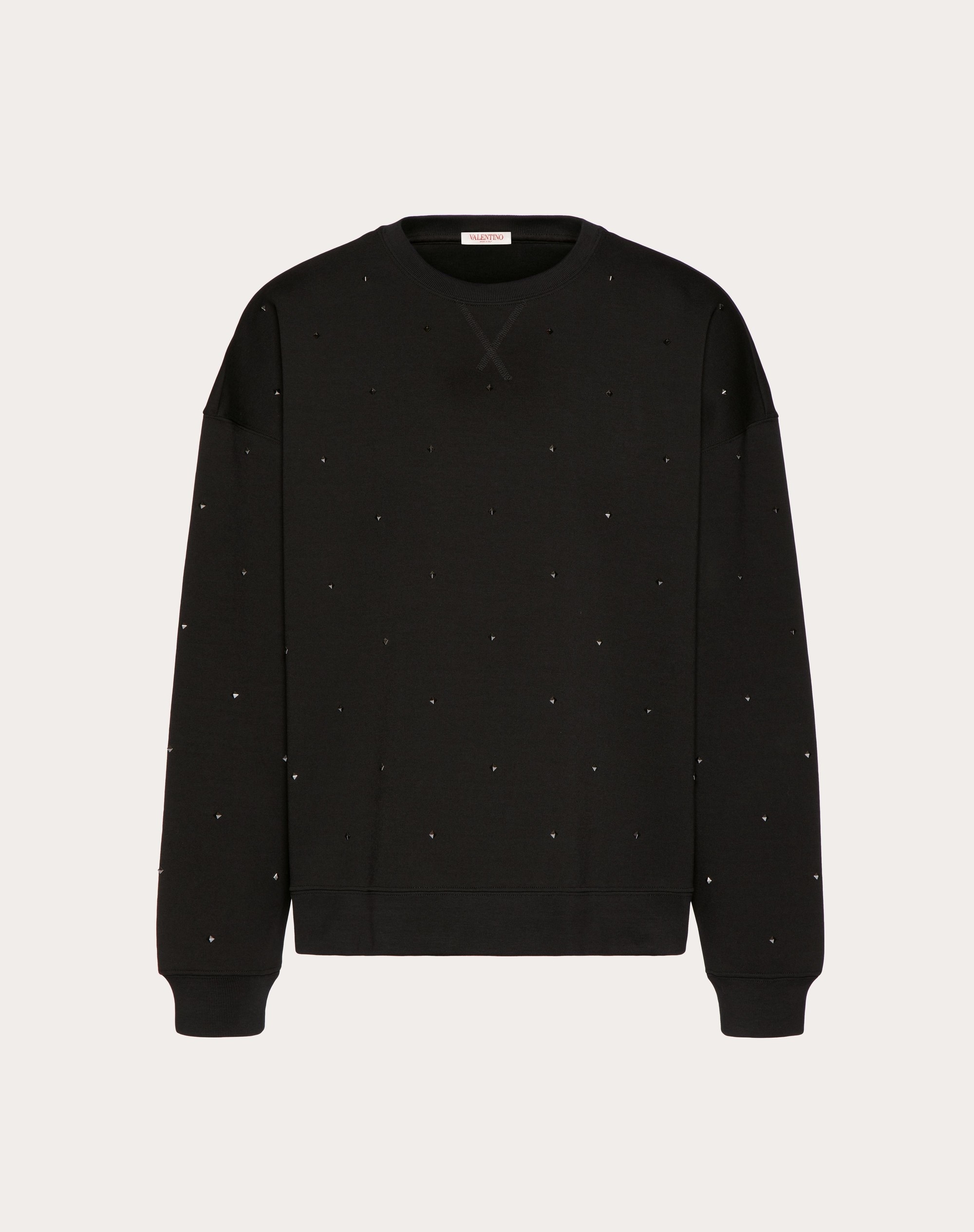 ALL OVER ROCKSTUD SPIKE COTTON CREWNECK SWEATSHIRT - 1