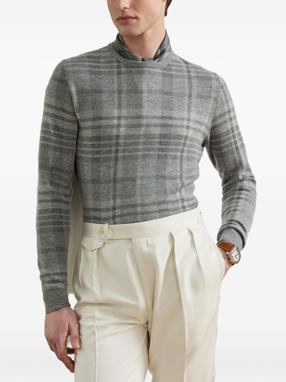 plaid crew-neck top - 5