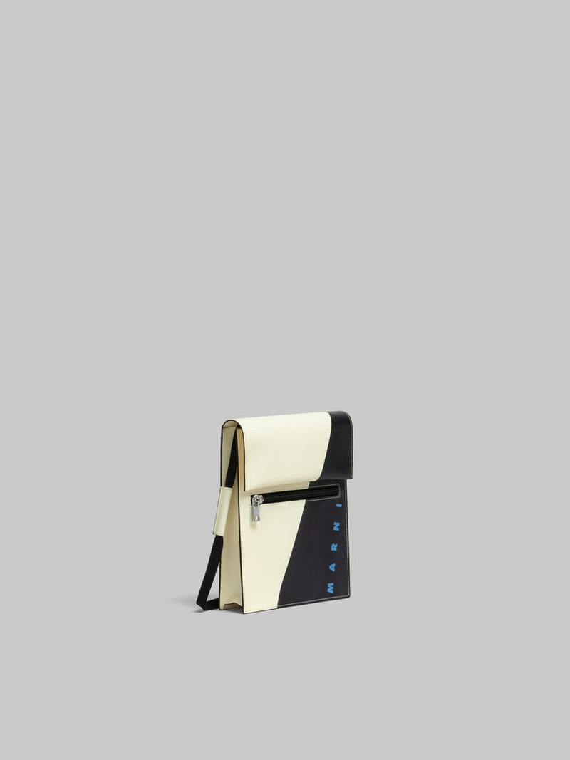 WHITE AND BLACK TRIBECA POUCH WITH SHOELACE STRAP 6