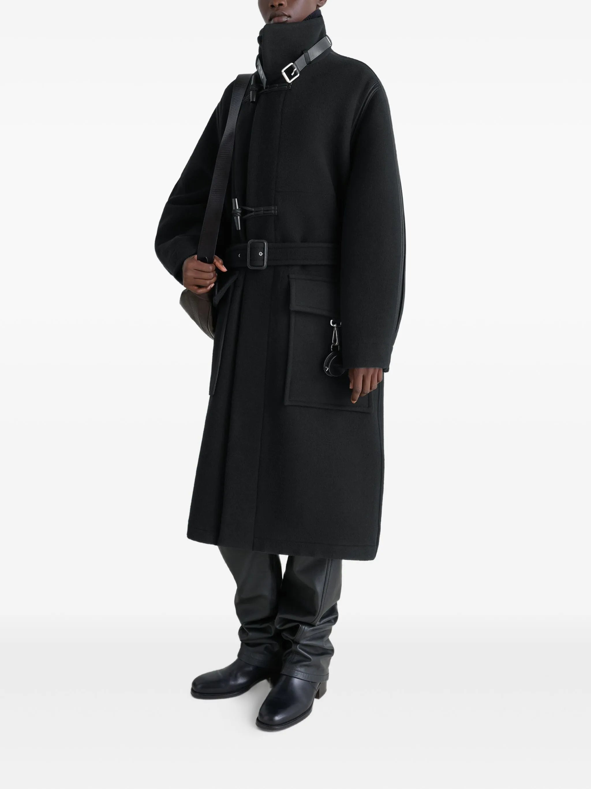 belted toggle-fastening coat - 2