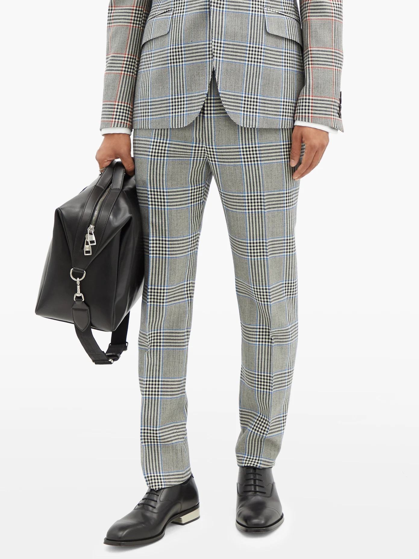 Glen-check wool-twill suit trousers - 6