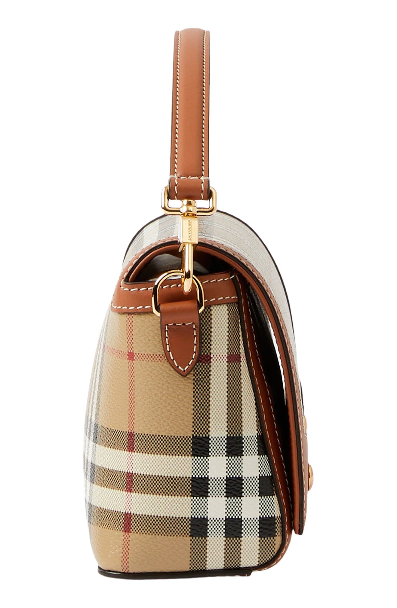 Small Note Check & Leather Crossbody Bag - 5