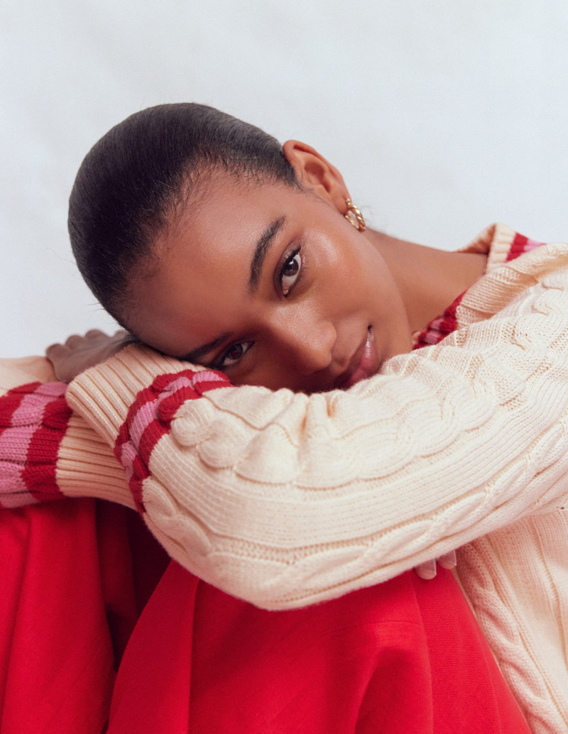 Maeve Textured Cotton Jumper-Ivory Cable, Red 9
