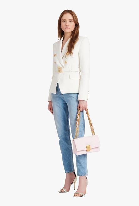 Double-breasted white cotton blazer with Balmain buckle - 2