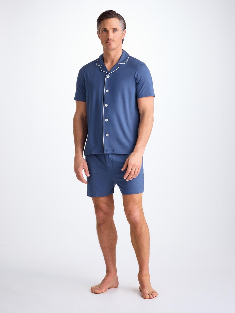 Derek Rose Men's Short Pajamas Basel Micro Modal Stretch Sapphire outlook
