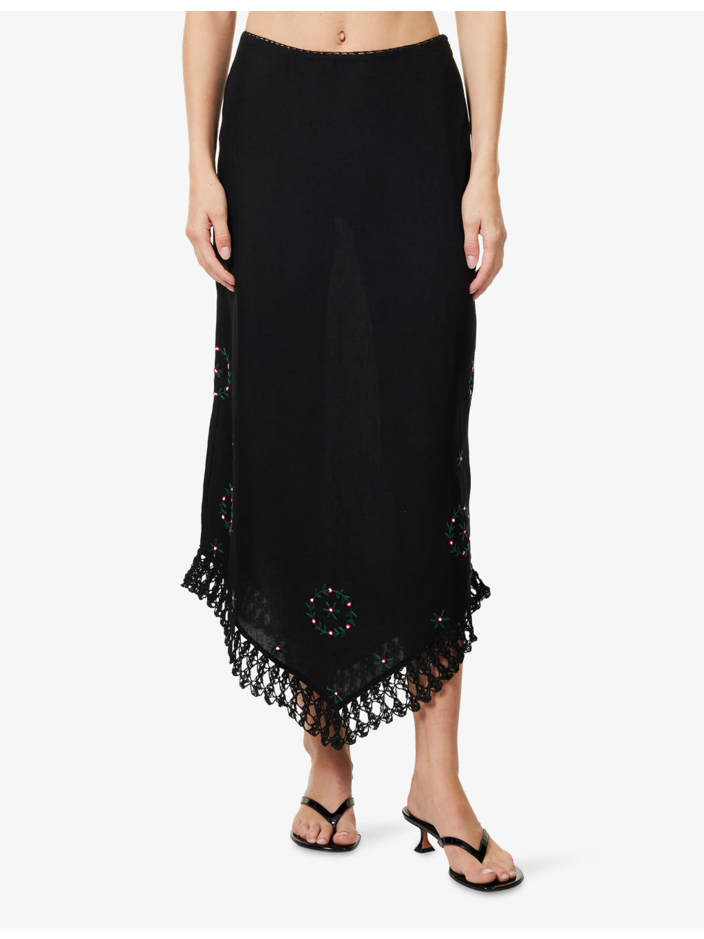 Imola Rose-Embroidered Linen-Blend Midi Skirt - 3