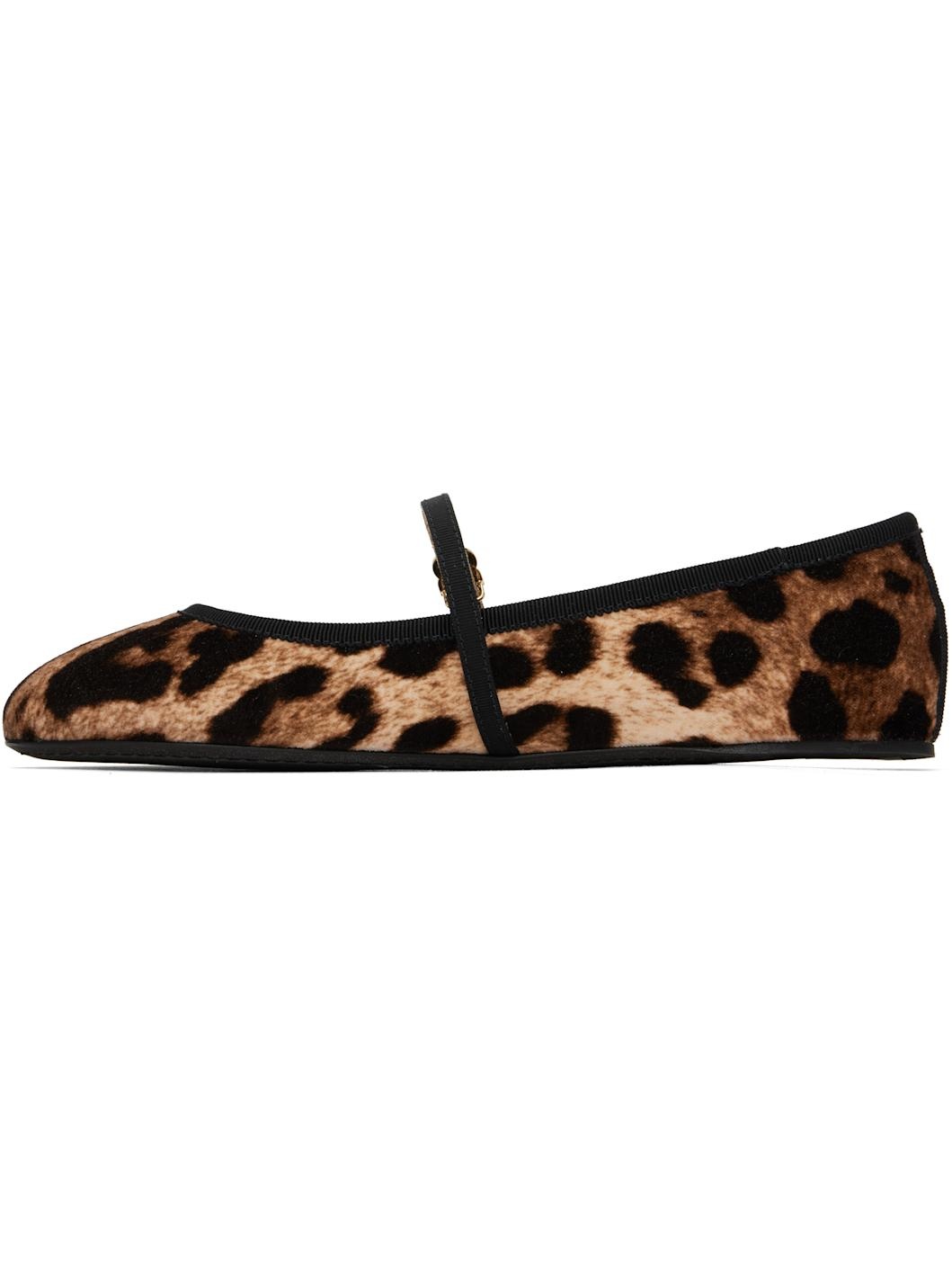 Brown & Beige Printed Velvet Ballerina Flats - 3