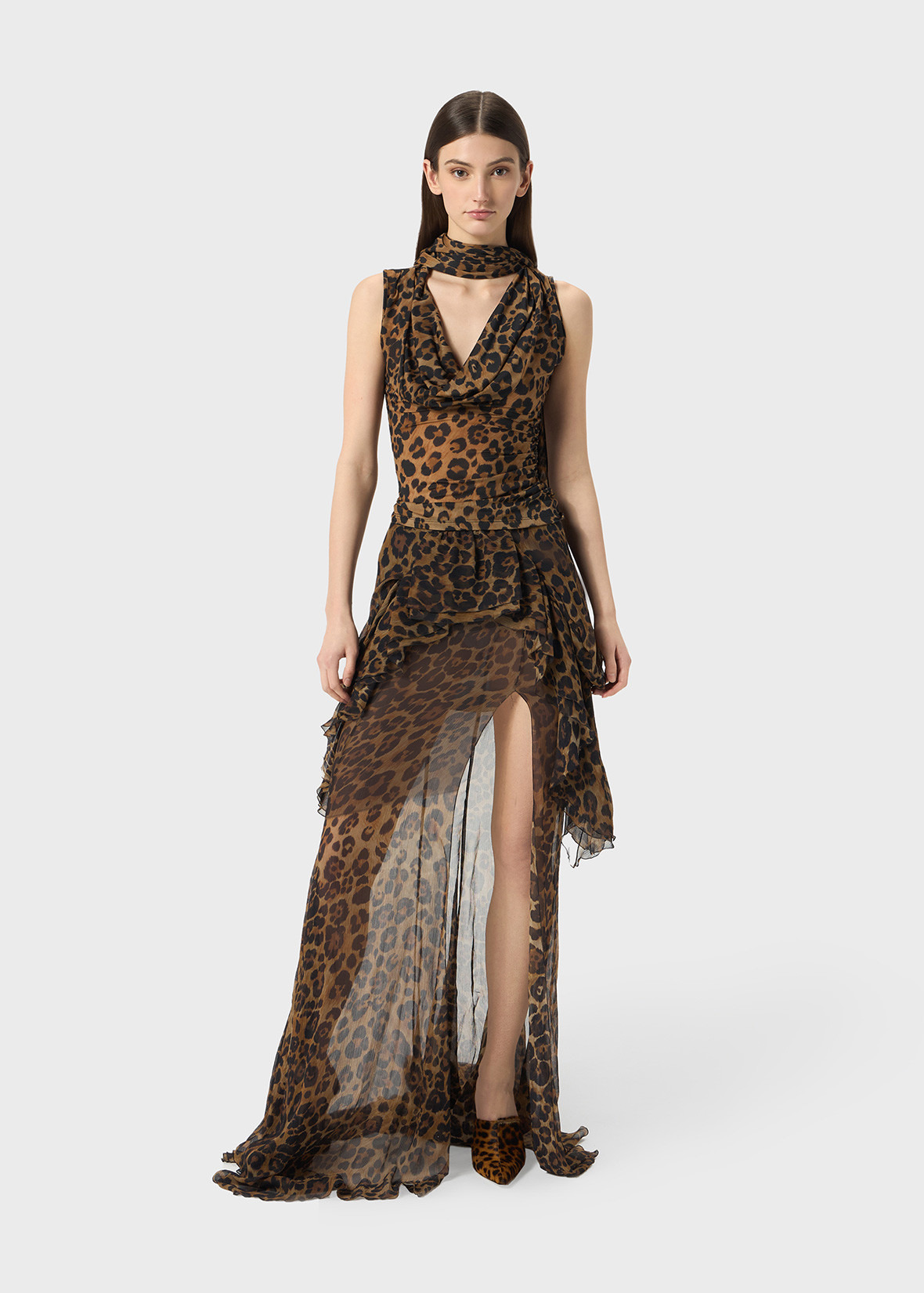 PRINTED CREPONNE SKIRT WITH RUFFLES AND SLIT - 2