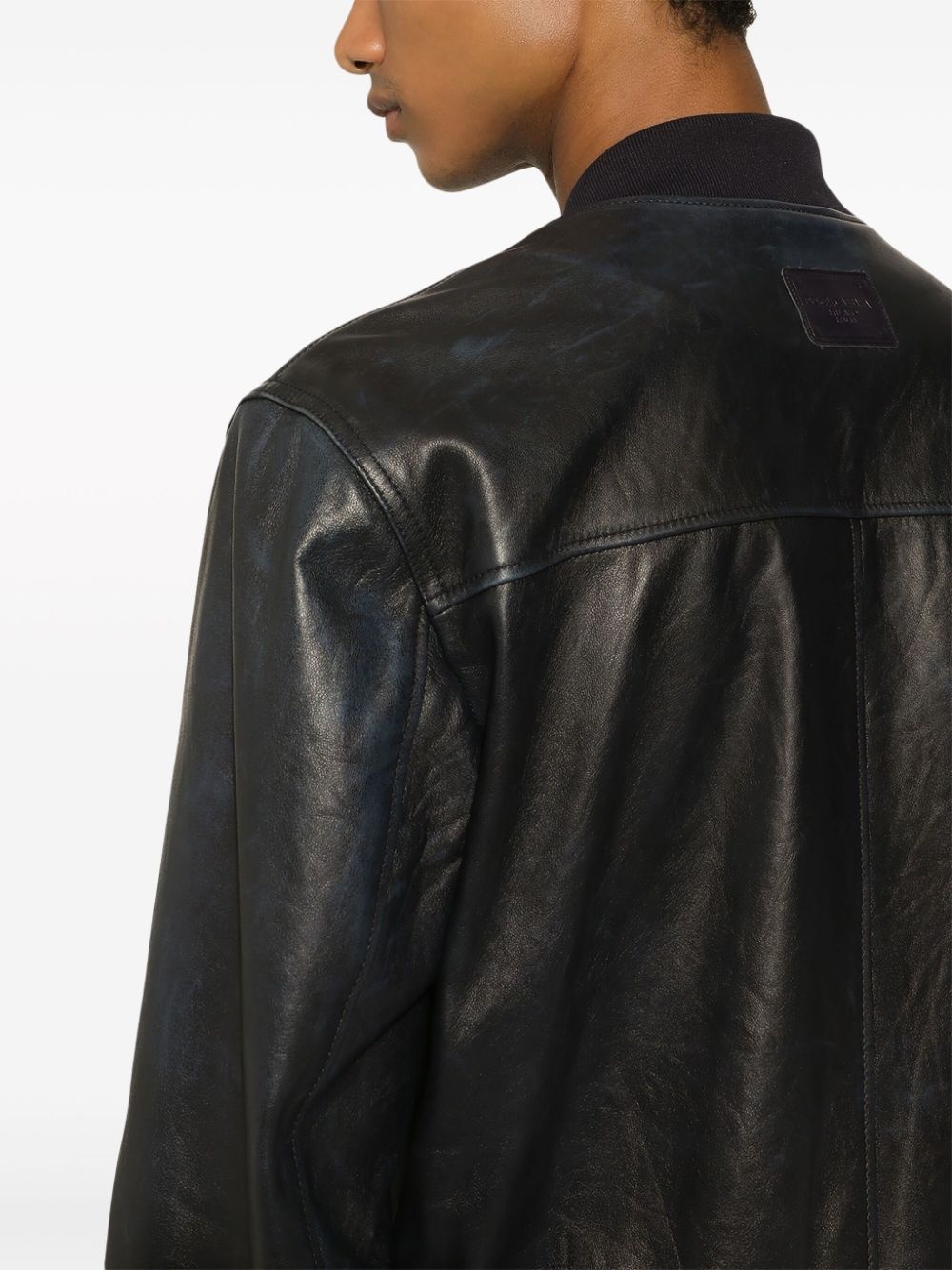 zip-up leather bomber jacket - 5
