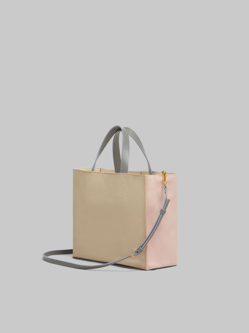 LIGHT PINK AND BEIGE LEATHER MUSEO SOFT TOTE BAG WITH MARNI SYMBOL EMBROIDERY - 2