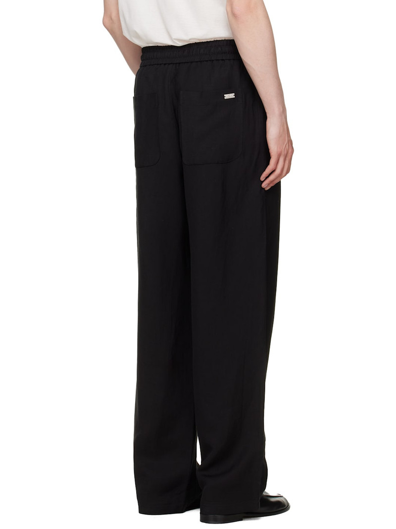Black Blended Linen Elasticated Waist Trousers 3