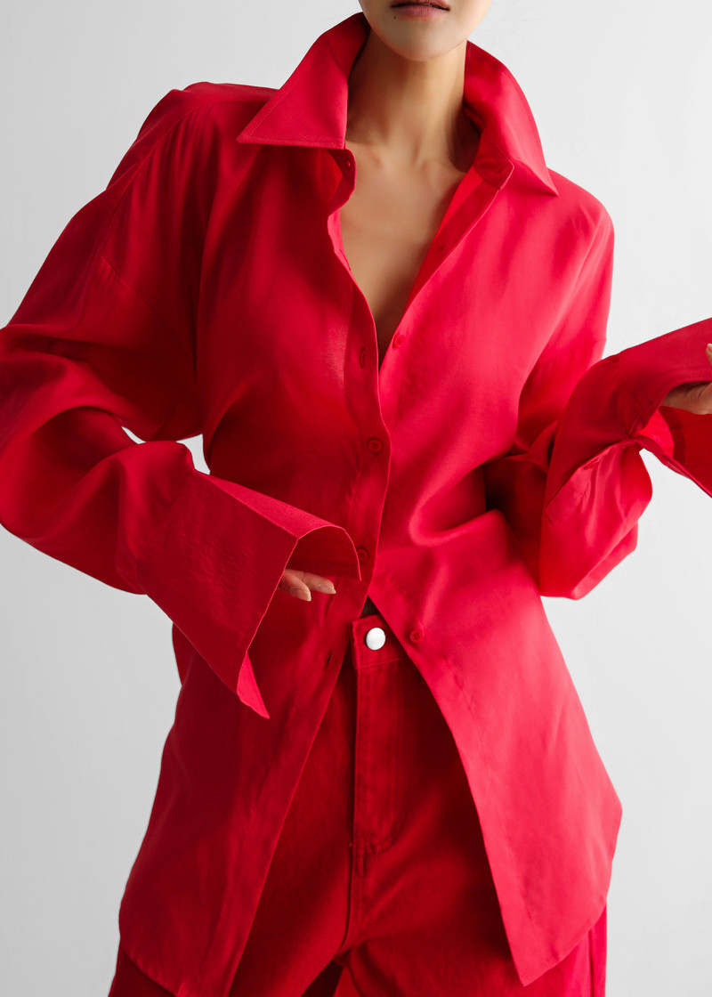 Velia Cut-Out Back Shirt - Red 9
