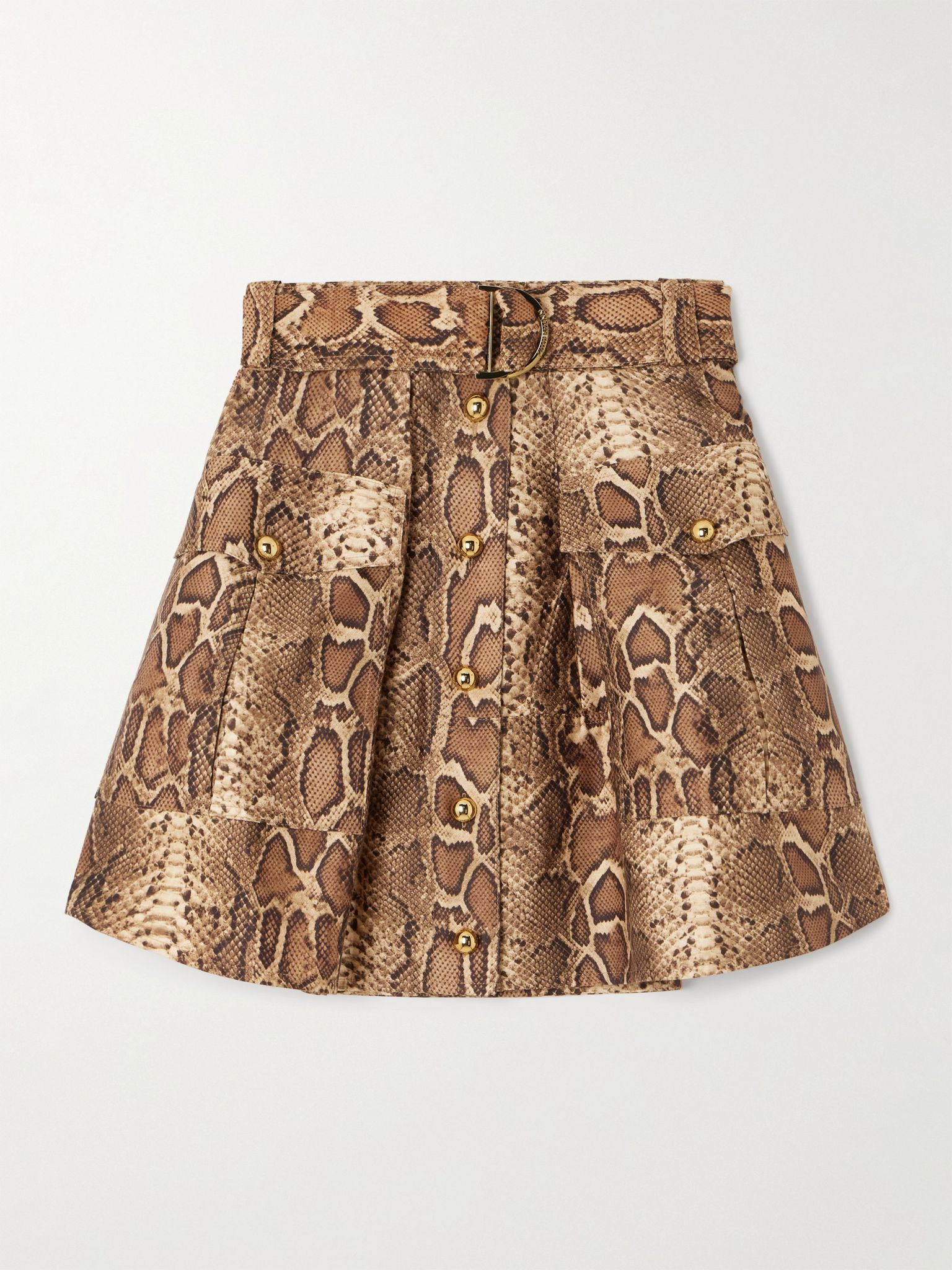Printed silk and cotton-blend mini skirt Beige - 1