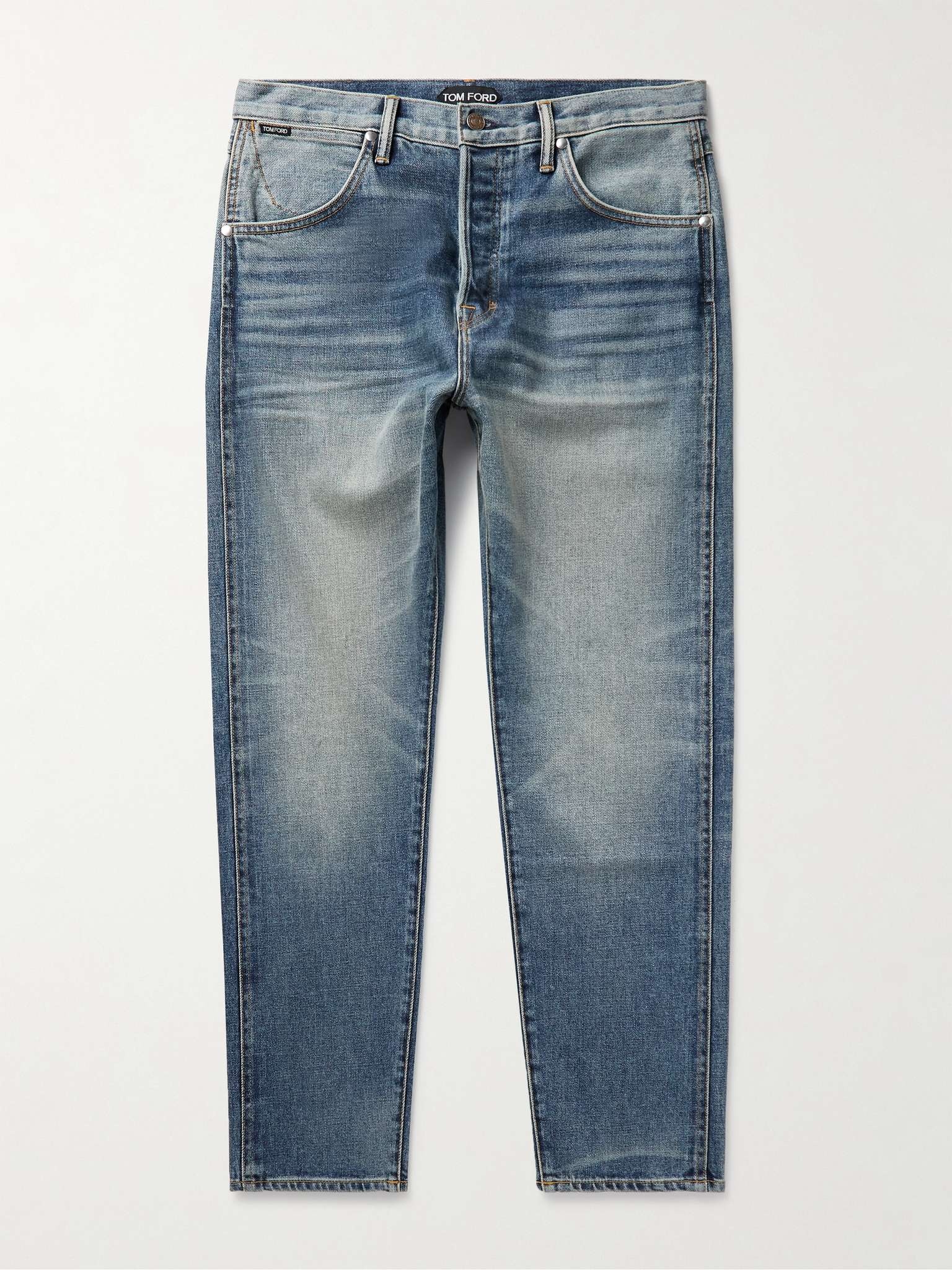 Slim-Fit Garment-Washed Selvedge Jeans - 1