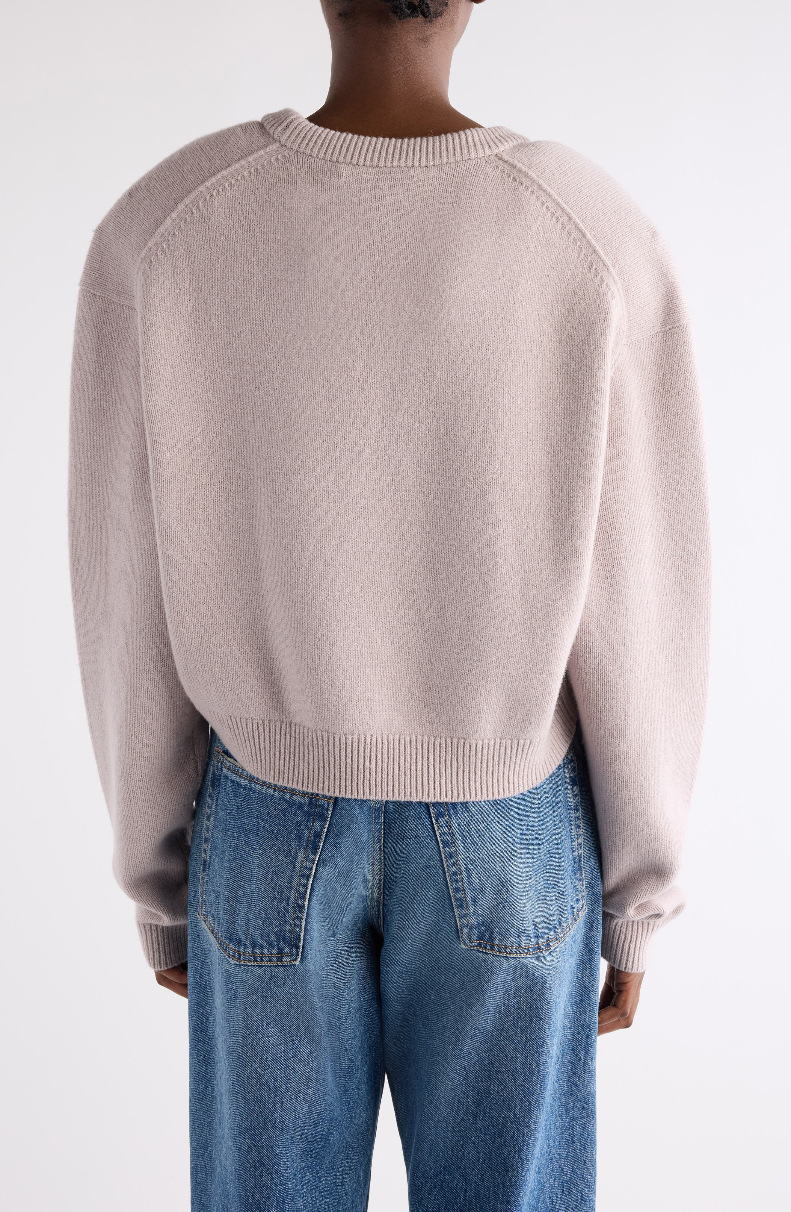 Acne Studios Kolid Richard Yak Hair & Wool V-Neck Crop Sweater in Pale Grey at Nordstrom - 3