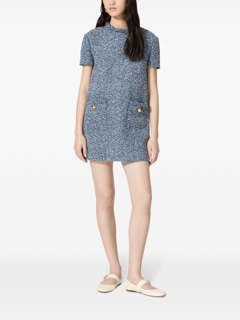 short-sleeve tweed minidress - 2