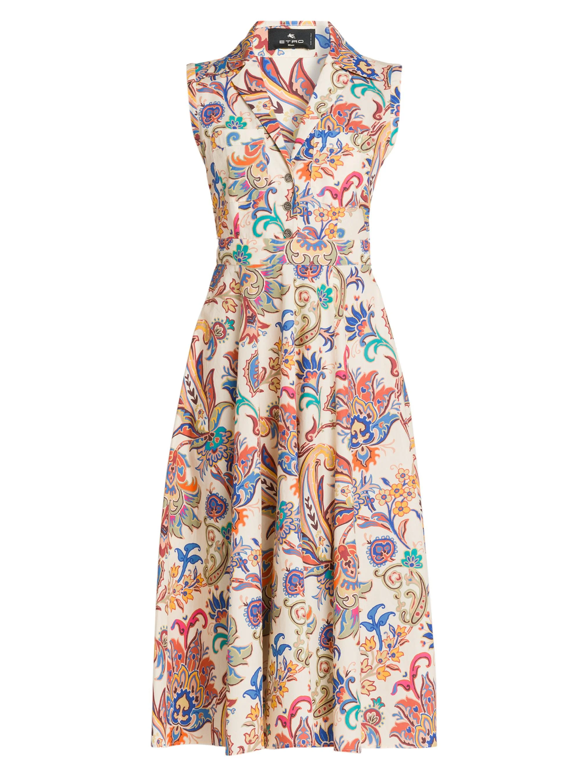 Women's Tapestry Floral Sleeveless Shirtdress - Stampa Bianco - 1