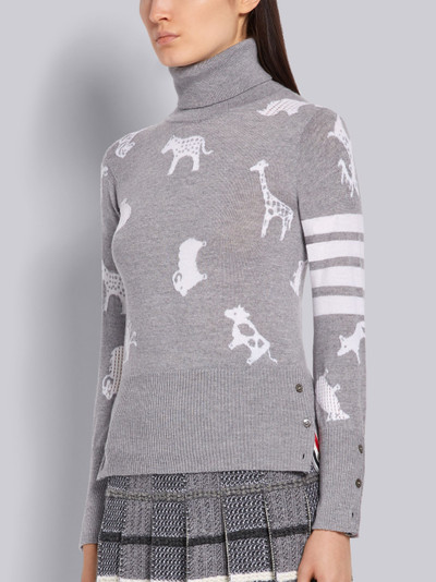 Thom Browne Light Grey Fine Merino Wool Animal Icon Turtleneck 4-Bar Pullover outlook