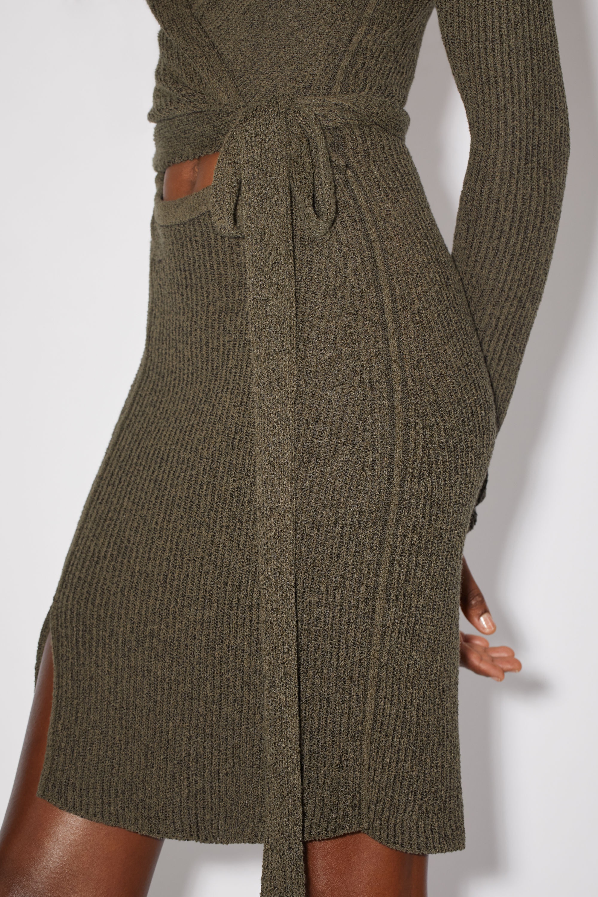 Ribbed knit dress - Dark khaki green - 6