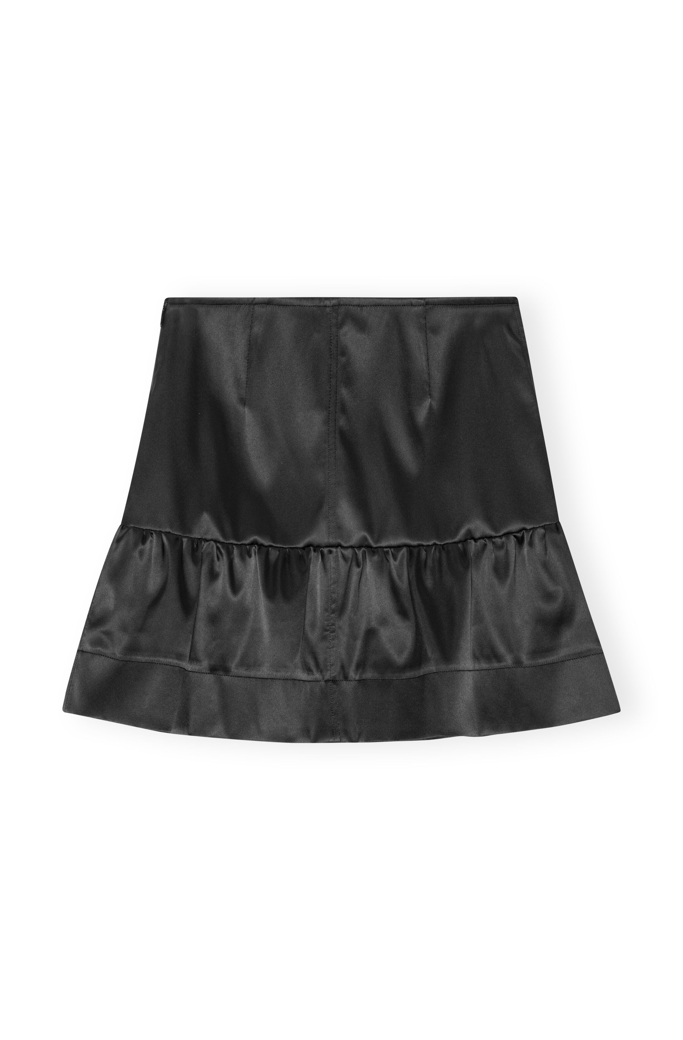 BLACK DOUBLE SATIN FLOUNCE MINI SKIRT - 1