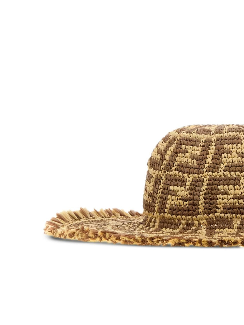 FENDI FF-pattern fringed raffia hat outlook