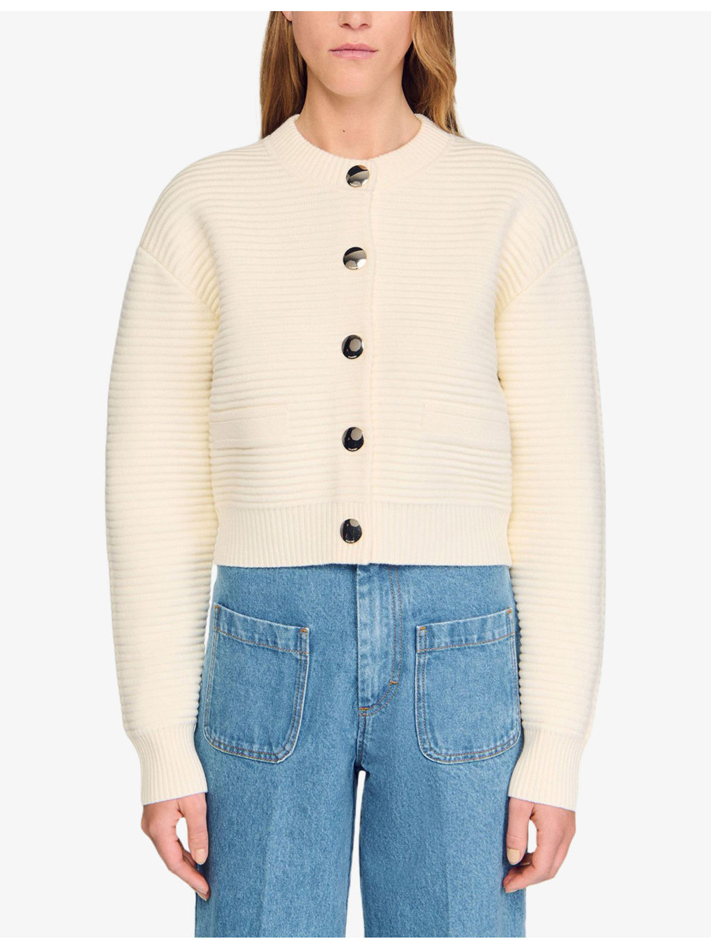 Button-Down Long-Sleeve Textured Knitted Cardigan - 3