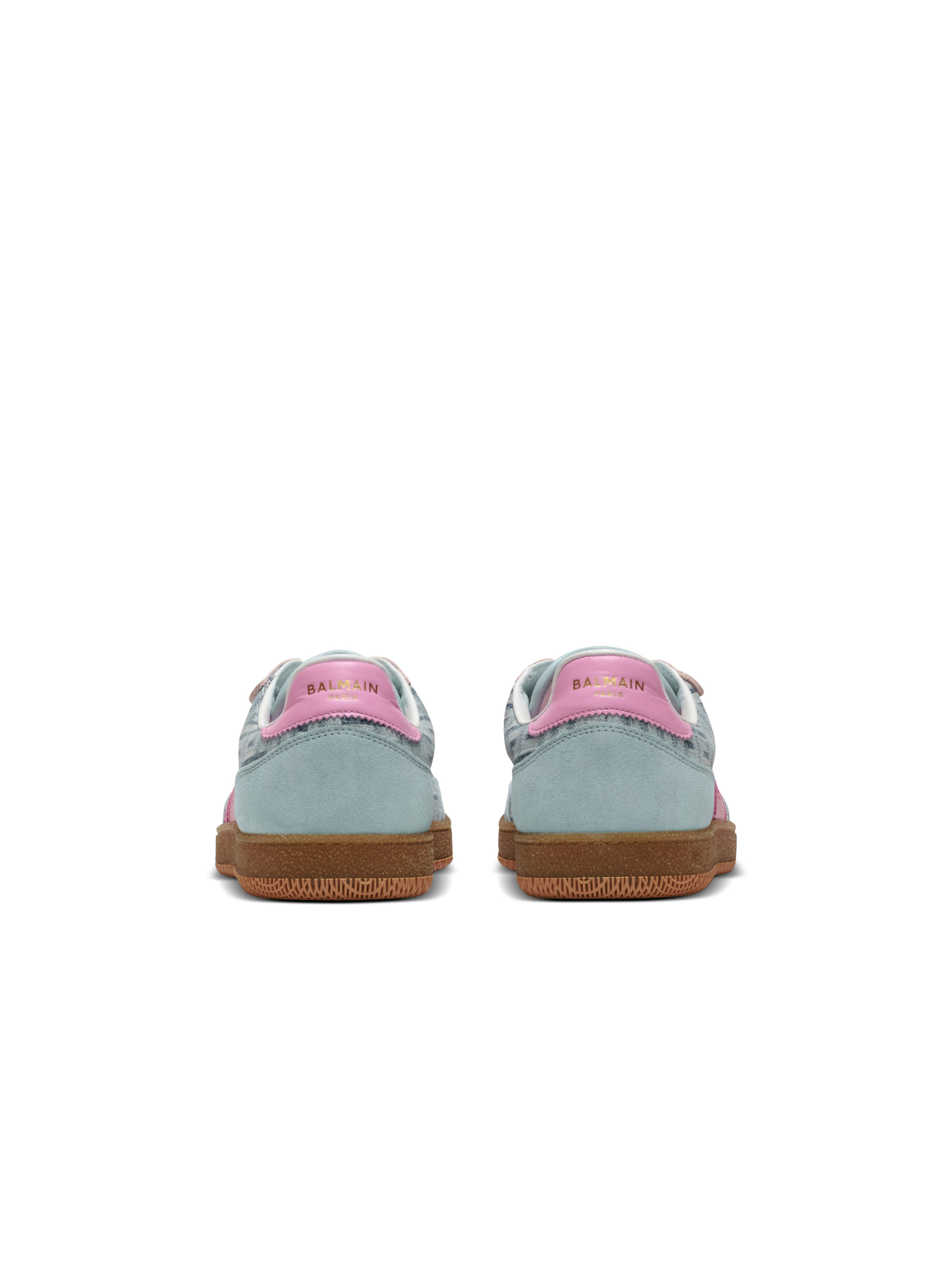Balmain Swan leather and denim monogram sneakers - 5