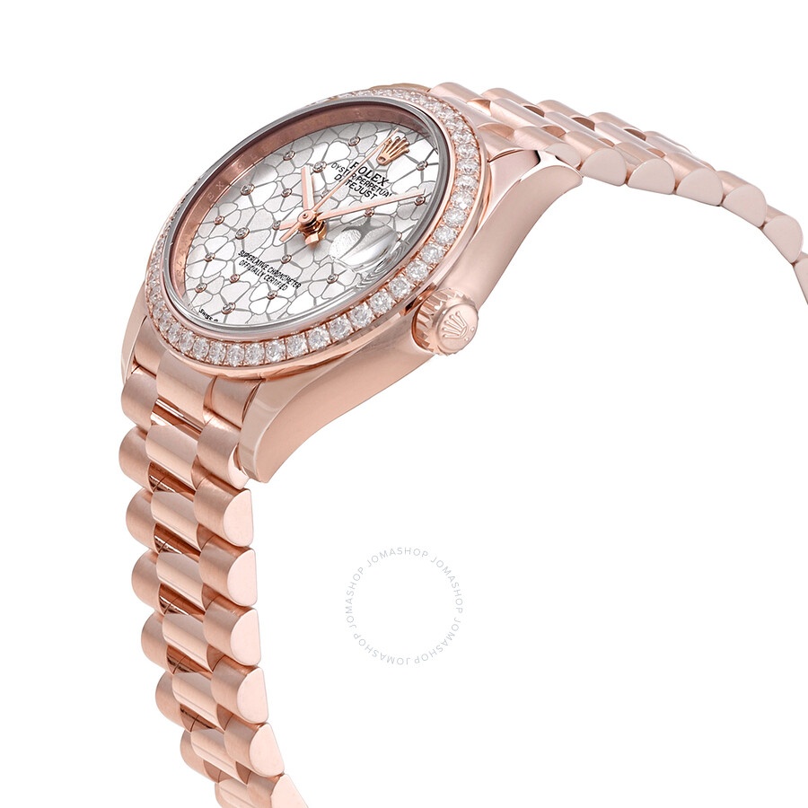 Rolex Datejust 31 Silver Floral Motif Diamond Dial Ladies 18kt Everose Gold President Watch M278285r - 2