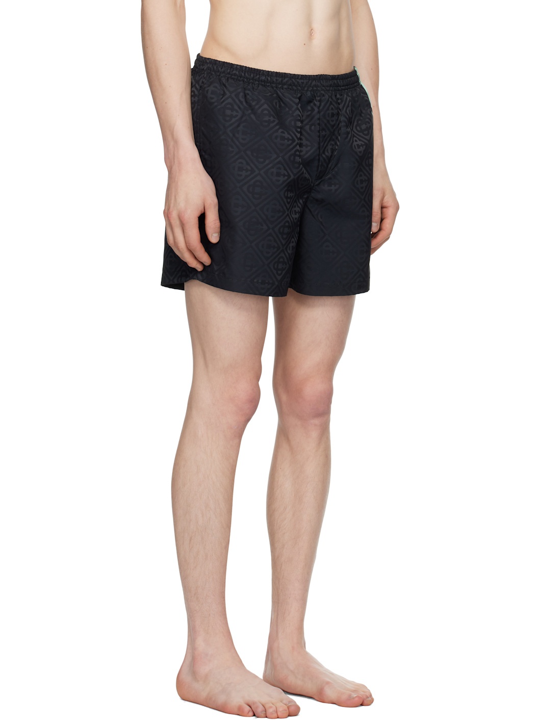 Black Monogram Jacquard Stripe Swim Shorts - 2