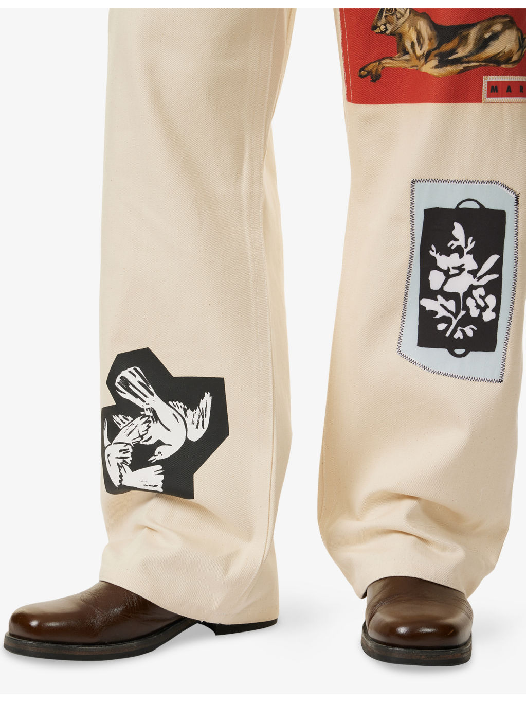 Mixed Media Drawtstring Denim Trousers - 5