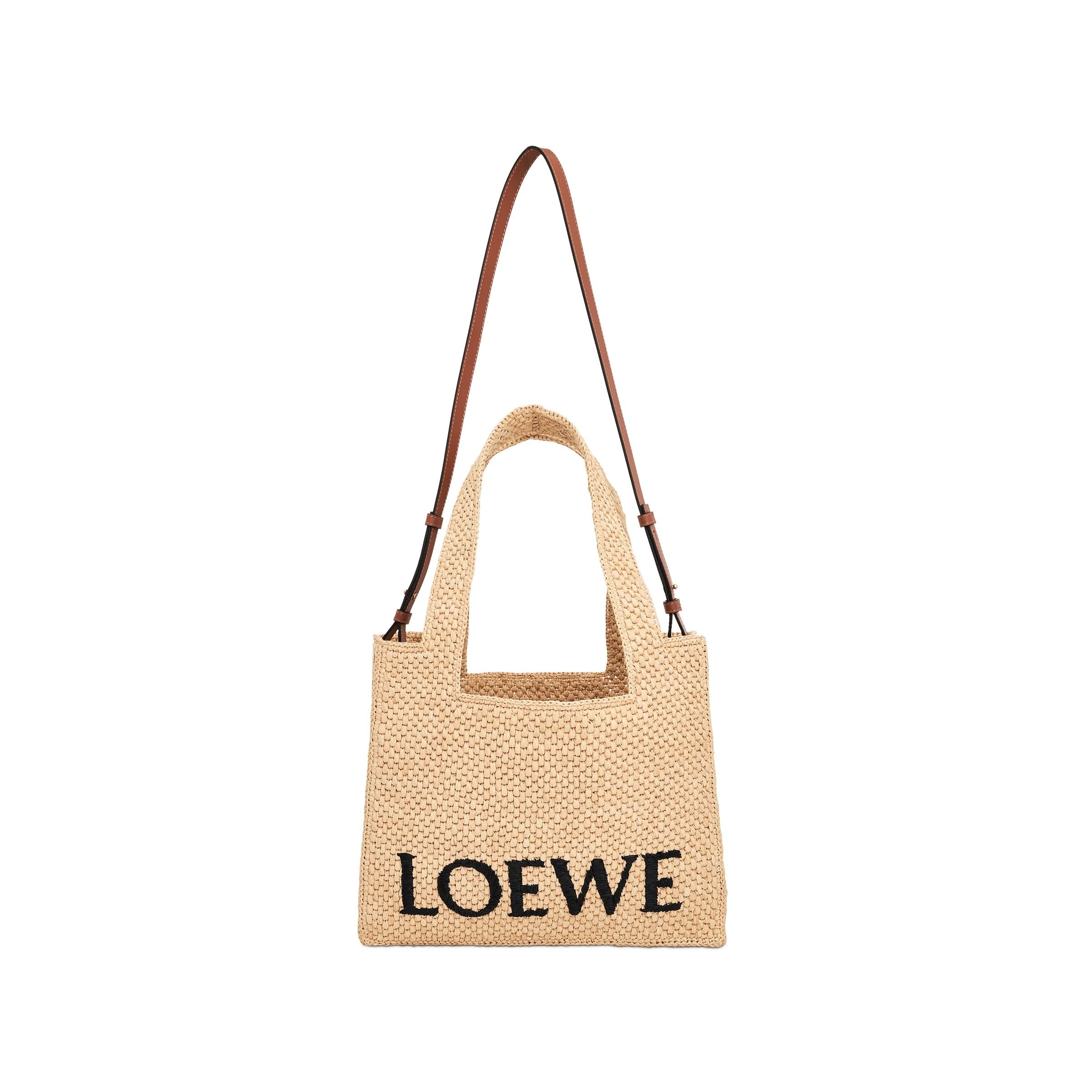 Medium Logo Font Tote Bag in Raffia and Calfskin in Natural - 6
