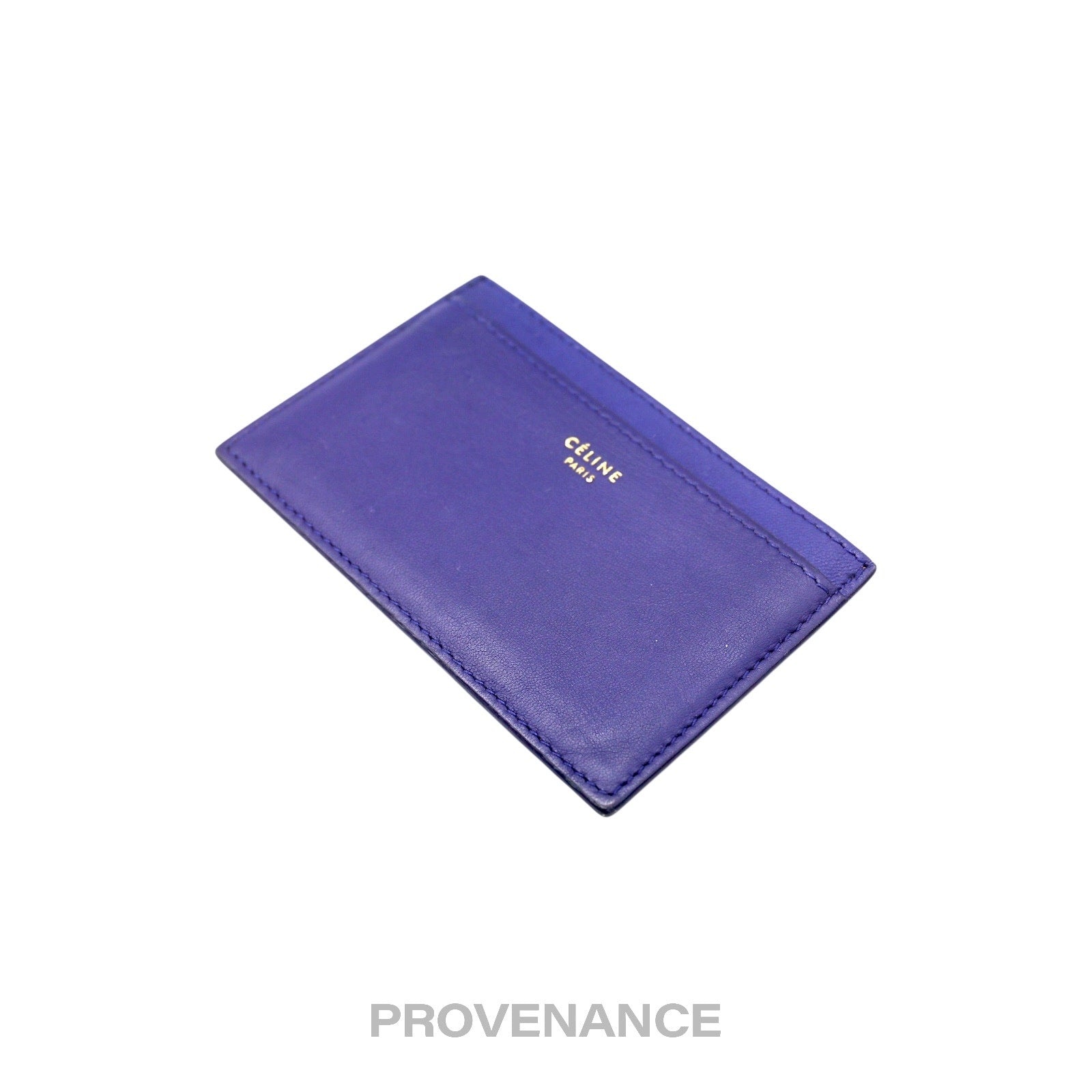 Celine Logo Card Holder Wallet - Two-Tone Blue Tan - 3