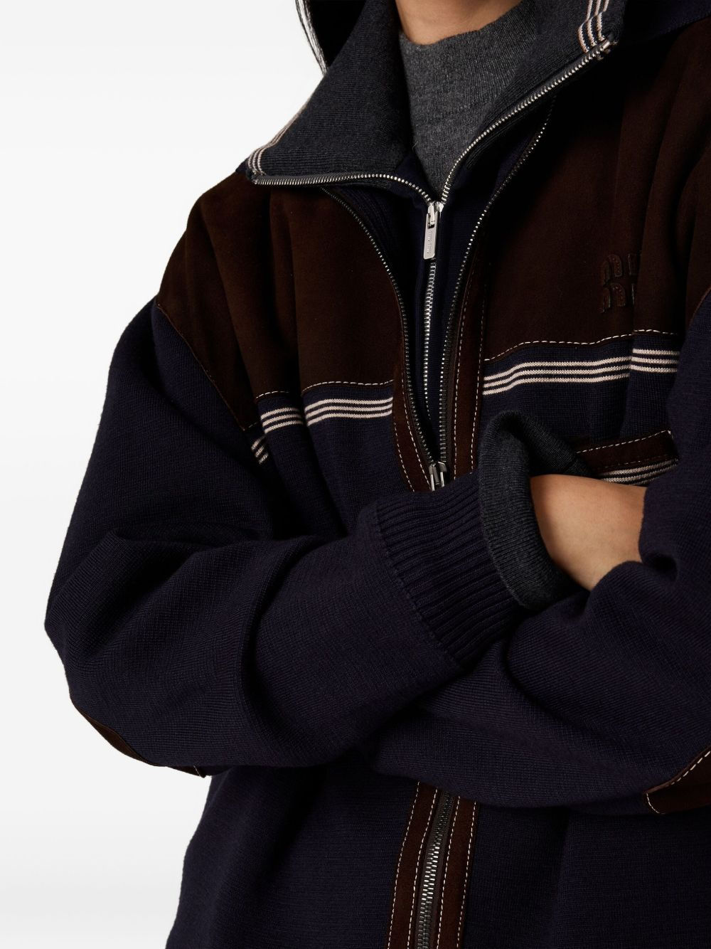 leather-panel wool cardigan - 5
