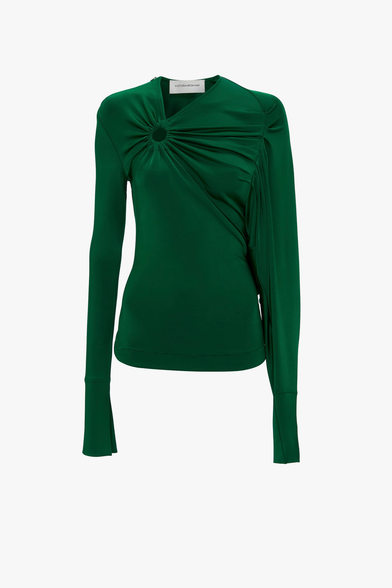 Gathered Detail Top In Emerald 1