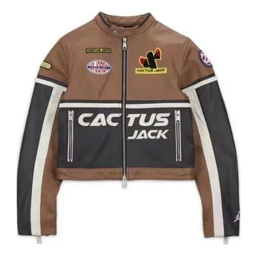 (WMNS) Air Jordan x Travis Scott Cactus Jack Leather Jacket (Asia Sizing) 'Archaeo Brown' DX6169-256 - 1