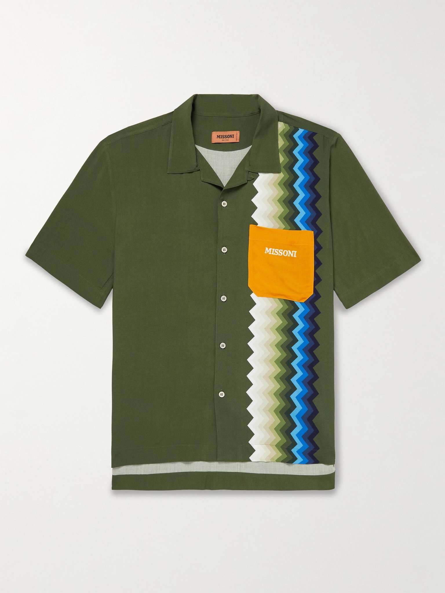 Camp-Collar Logo-Embroidered Printed Woven Shirt - 1