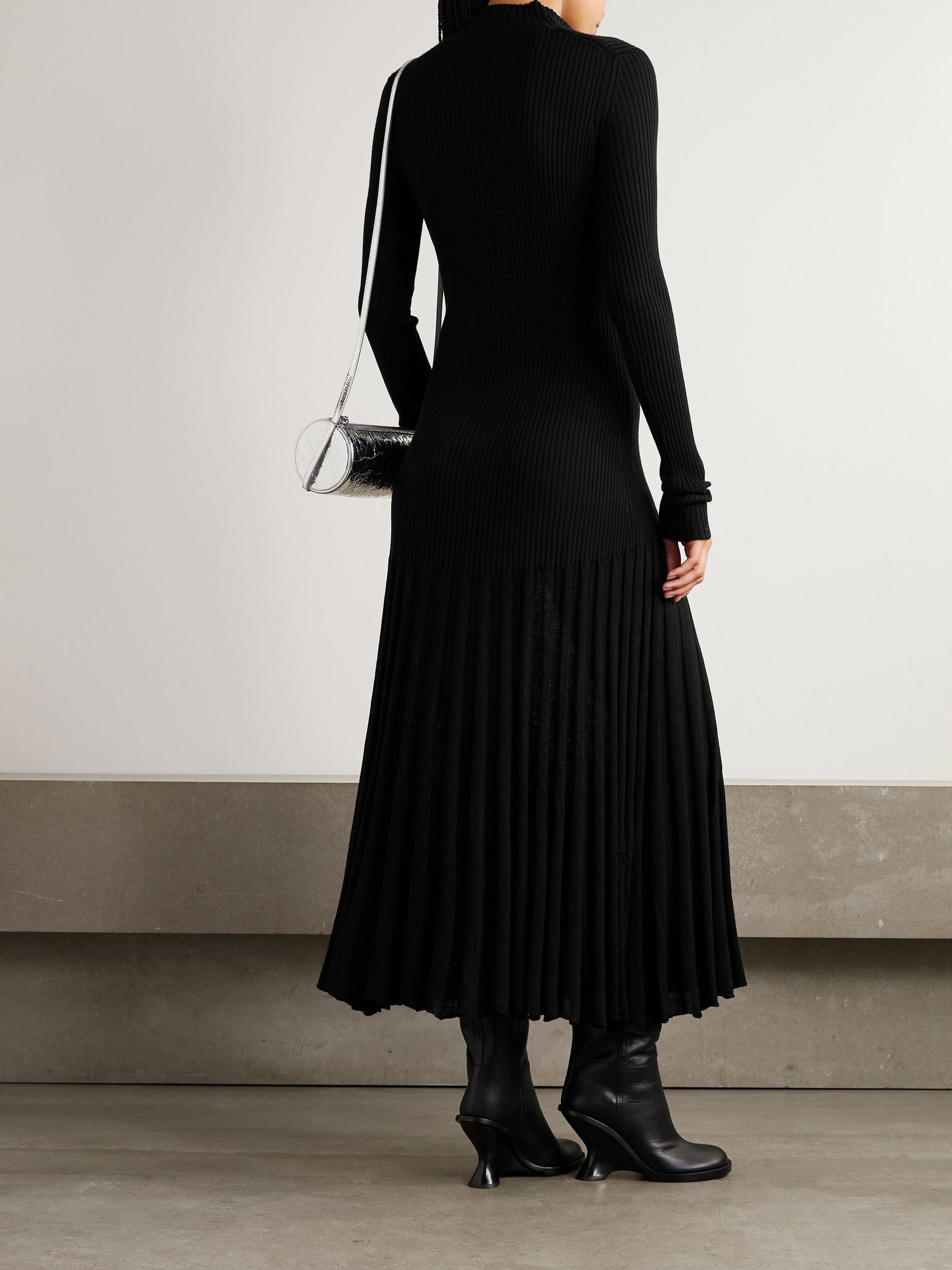 Jada pleated ribbed-knit wool maxi dress Black - 3
