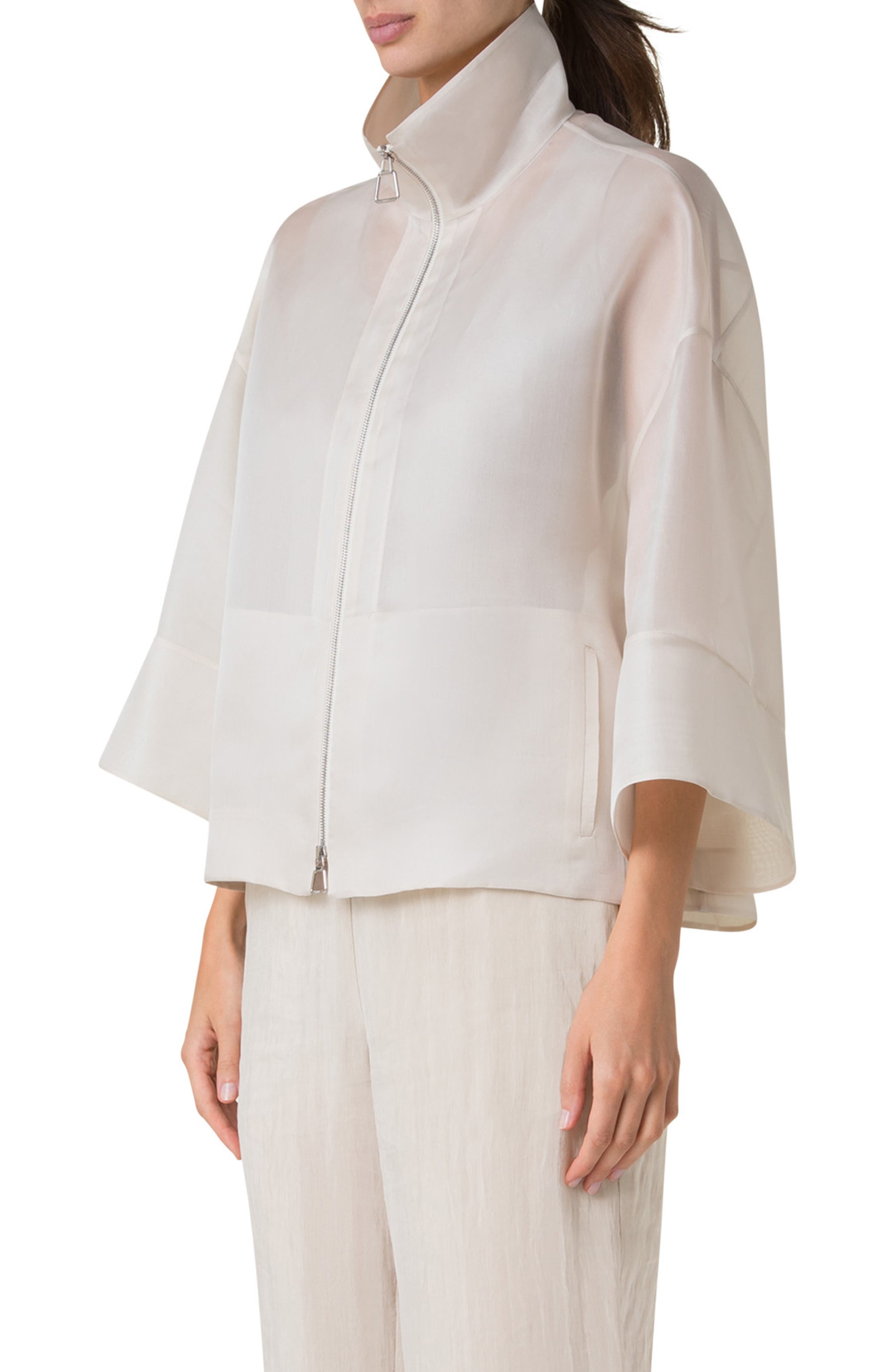 Akris Philia Panama Silk Organza Jacket in Sand at Nordstrom - 3
