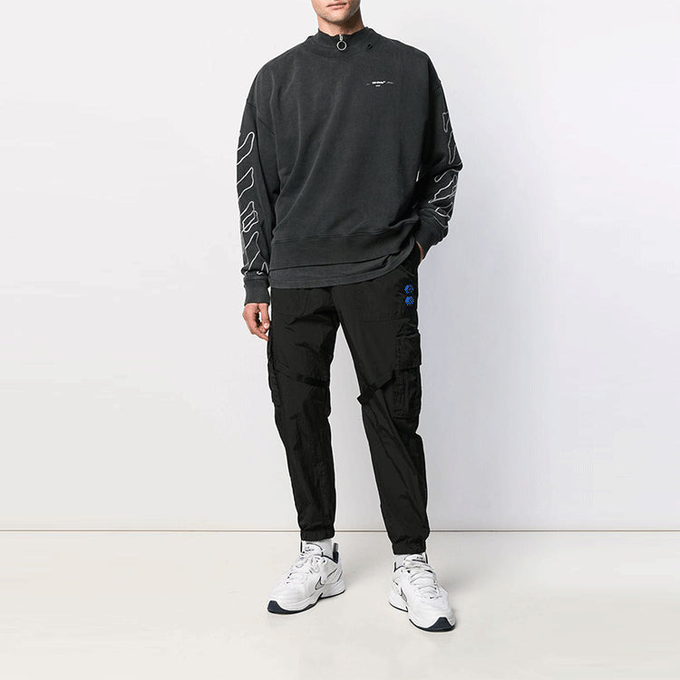 Men's Off-White Classic Stripe Logo Printing Pullover Black OMBA035F19E300111001 - 2