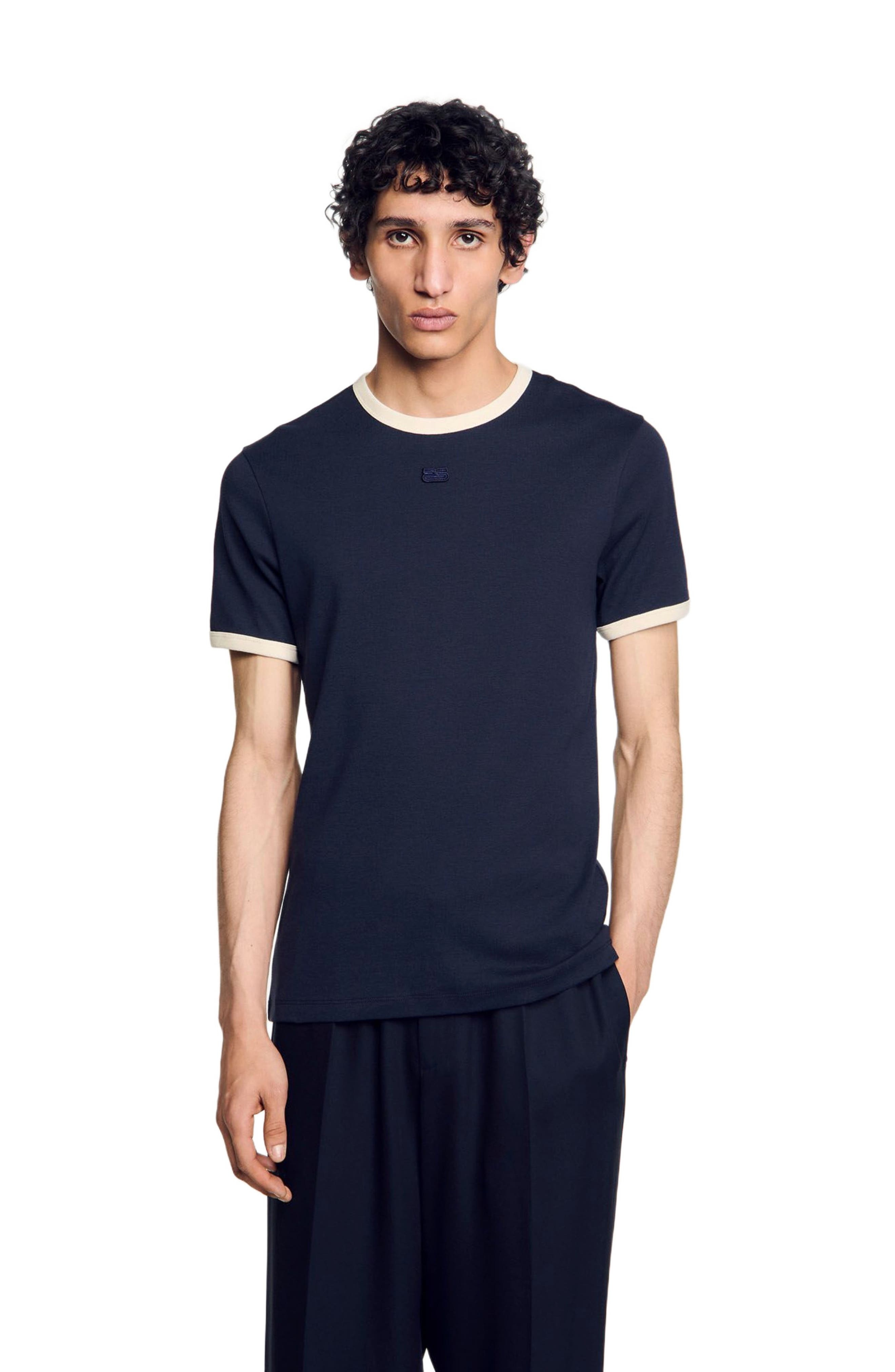 SANDRO Two-tone patch T-shirt in Navy Blue at Nordstrom - 3