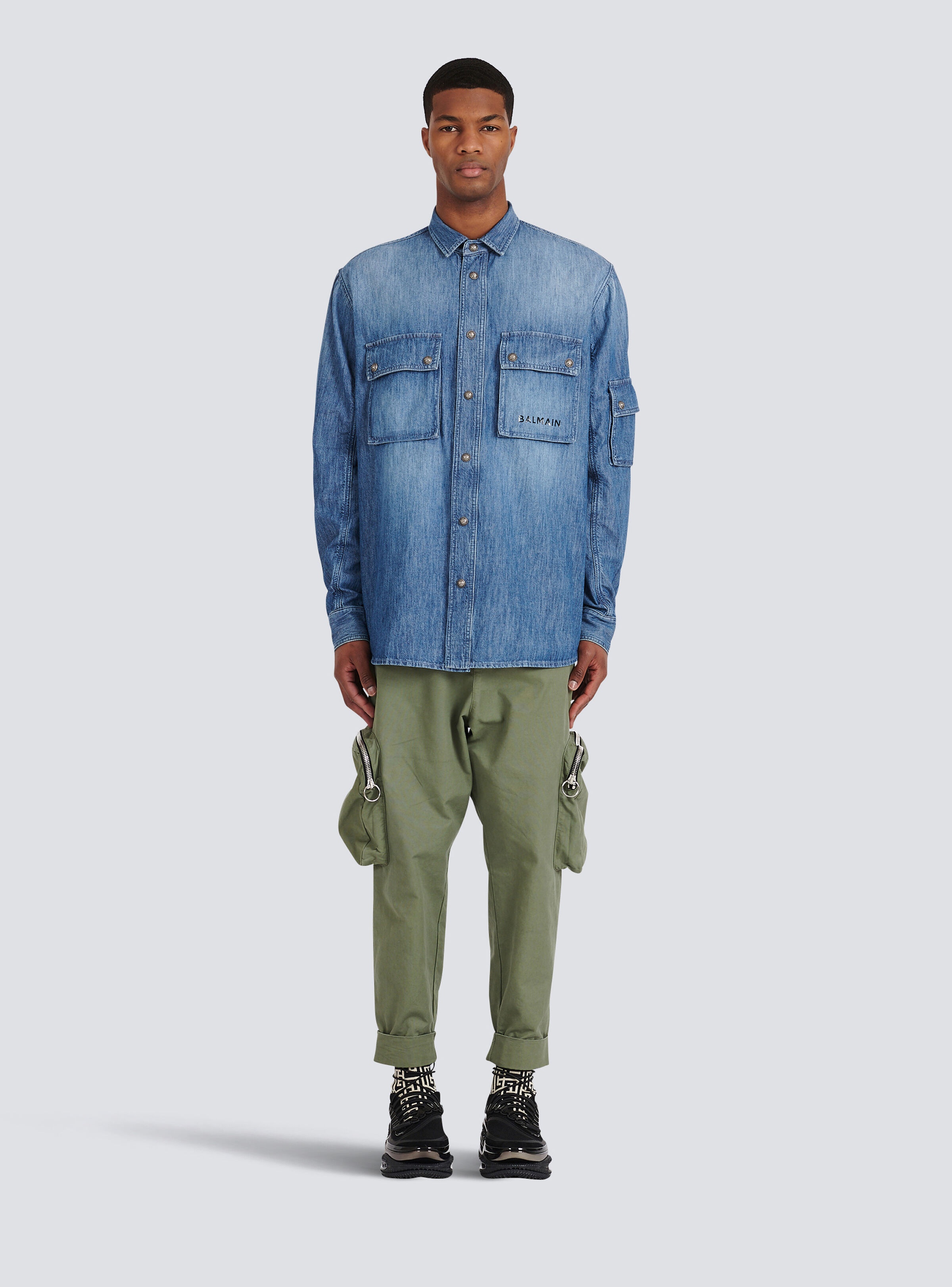 Denim shirt with logo Balmain - 3