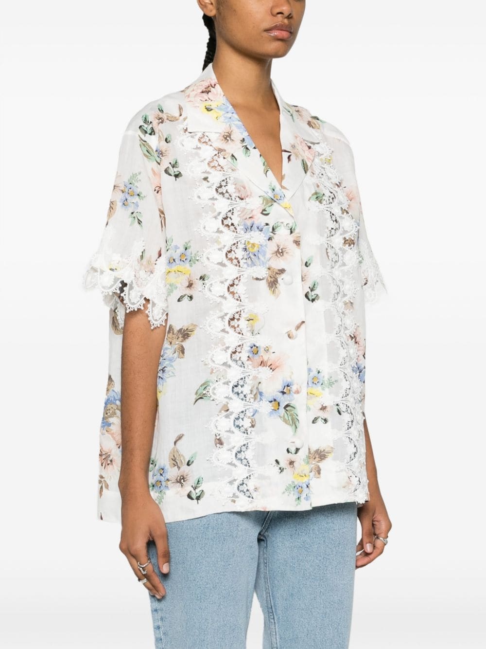 floral-print lace-appliquÃ© shirt - 3