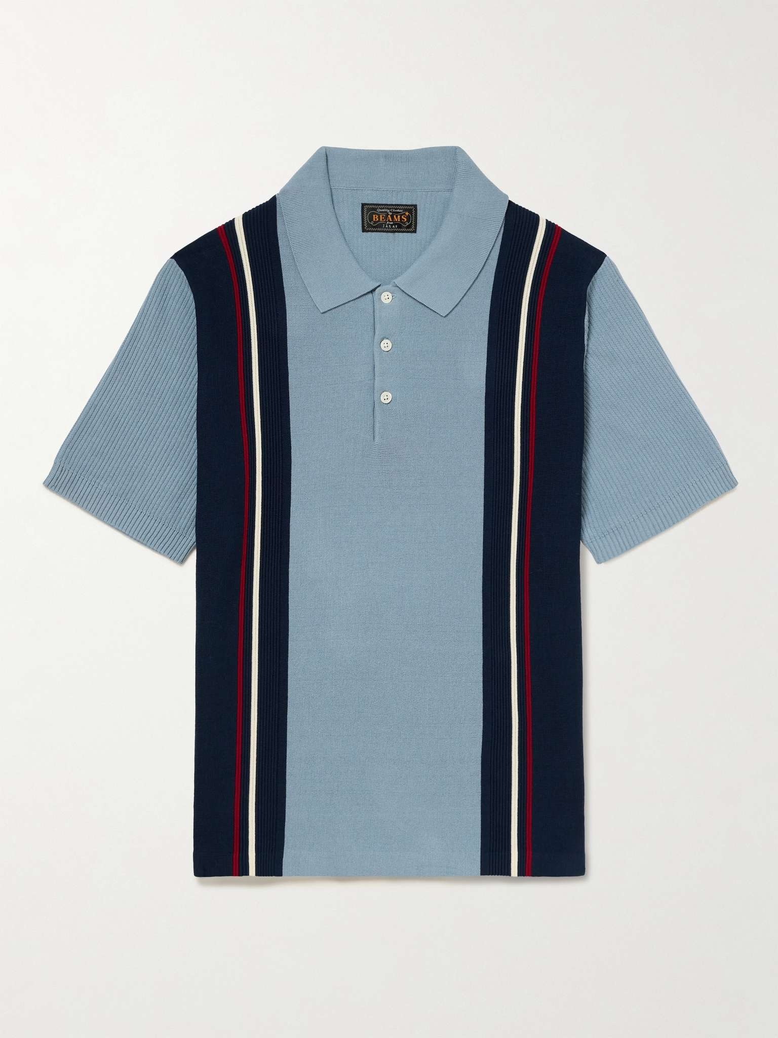 Ribbed Striped Cotton Polo Shirt - 1
