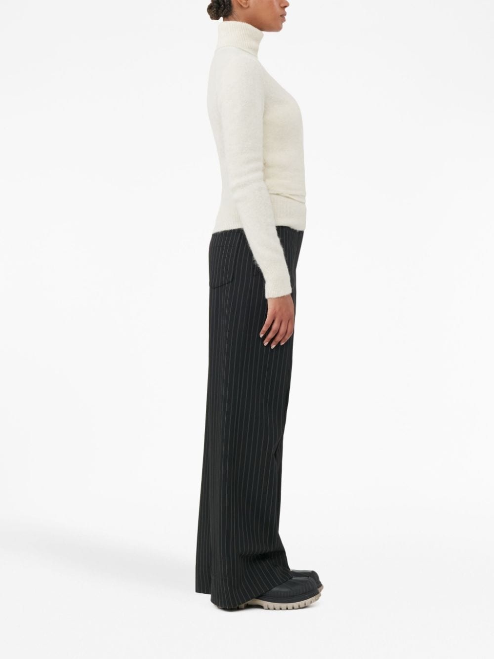 pinstripe-pattern wide-leg trousers - 3