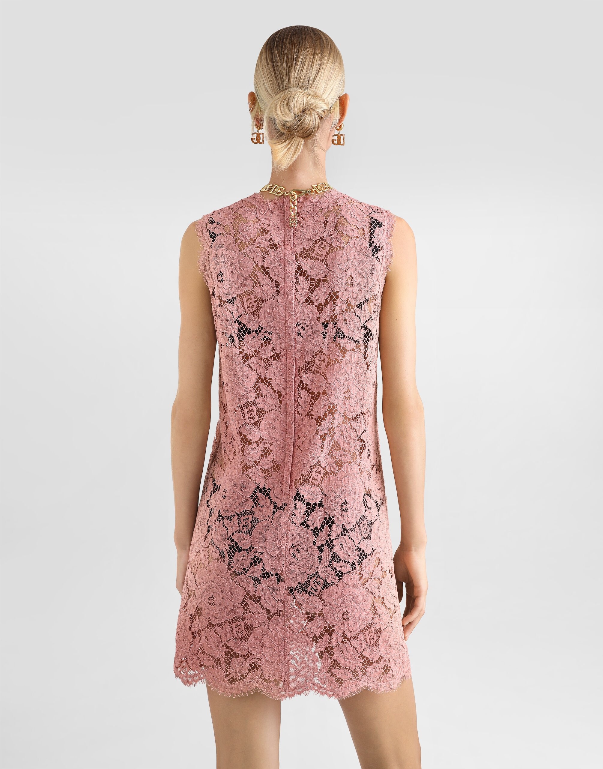 Sleeveless floral lace A-line dress with DG logo - 5