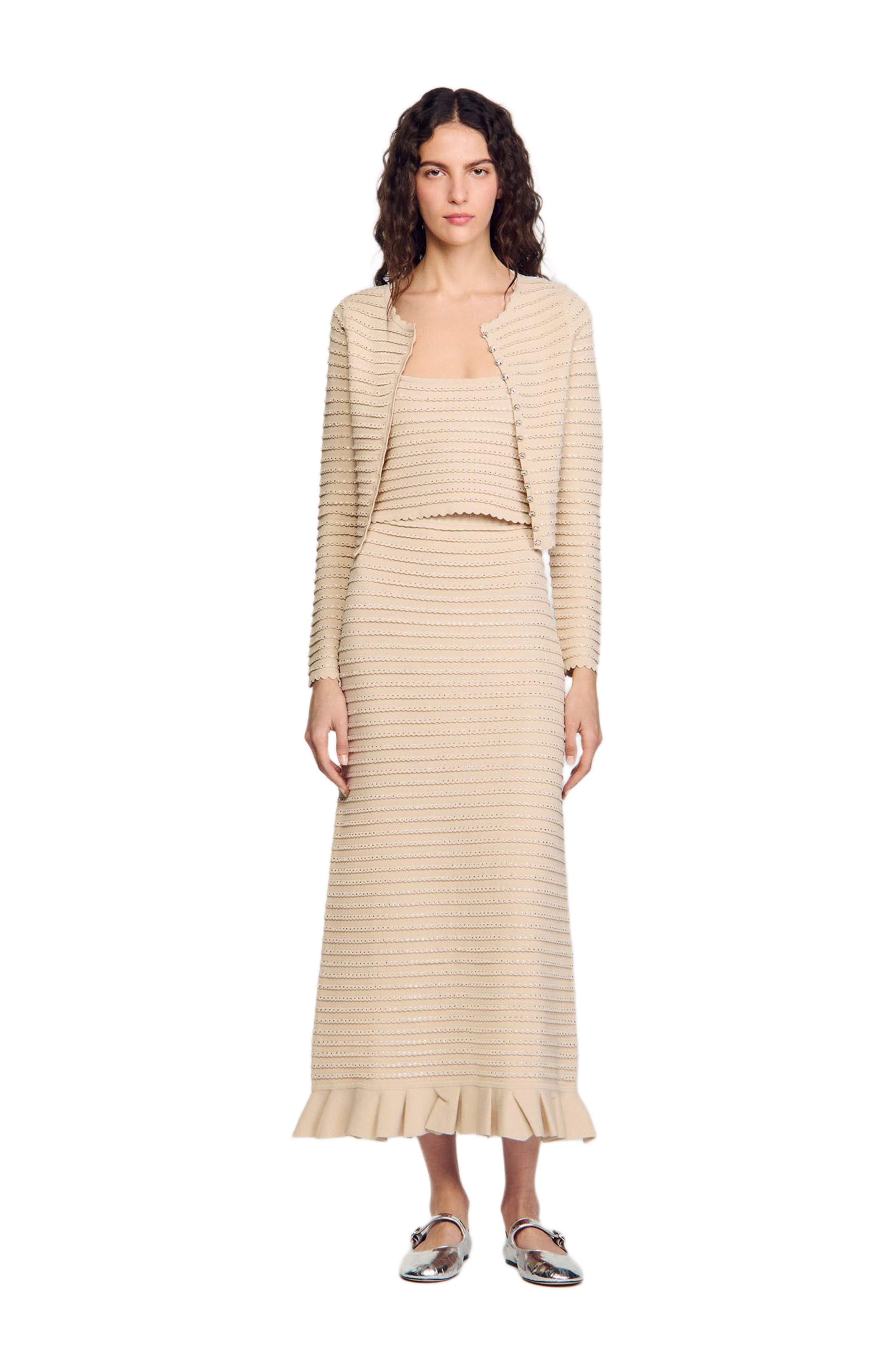 SANDRO Rhinestone knit crop top in Beige at Nordstrom - 6